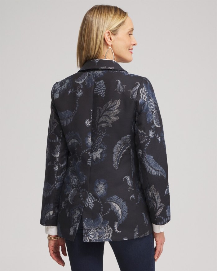 Chicos Floral Jacquard Blazer - Classic Navy