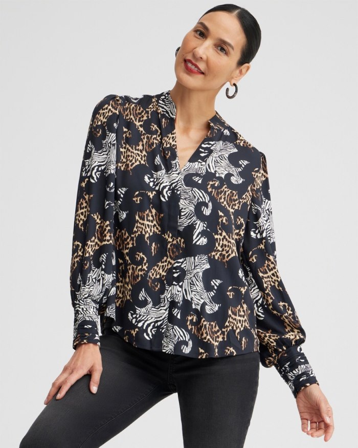 Chicos Mixed Animal Print Shirt - Black