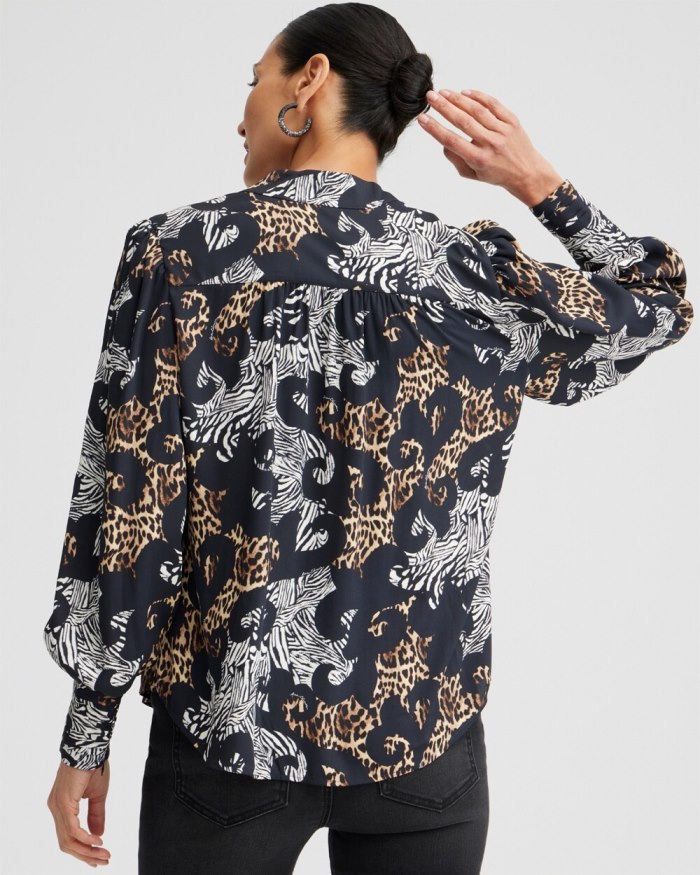 Chicos Mixed Animal Print Shirt - Black