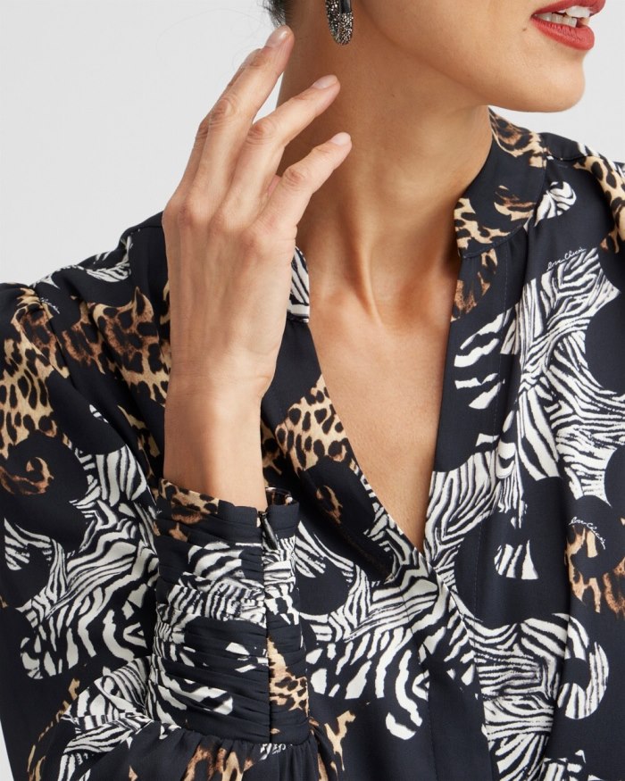 Chicos Mixed Animal Print Shirt - Black