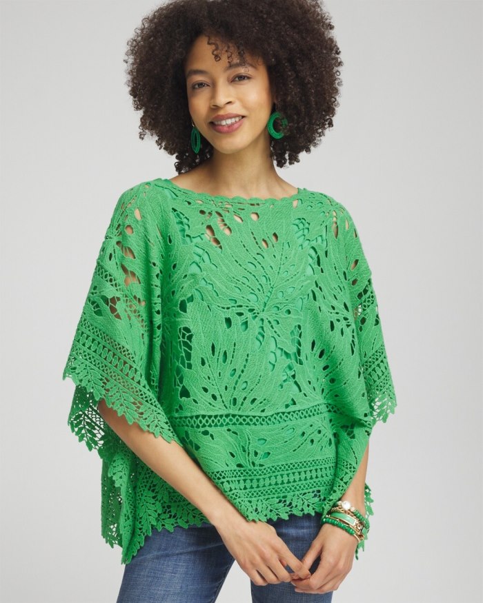 Chicos Lace Crochet Poncho - GRASSY GREEN