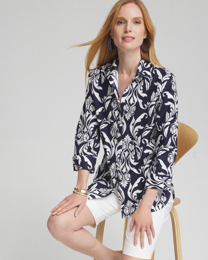 Chicos No Iron Stretch Swirl Shirt - Classic Navy/White