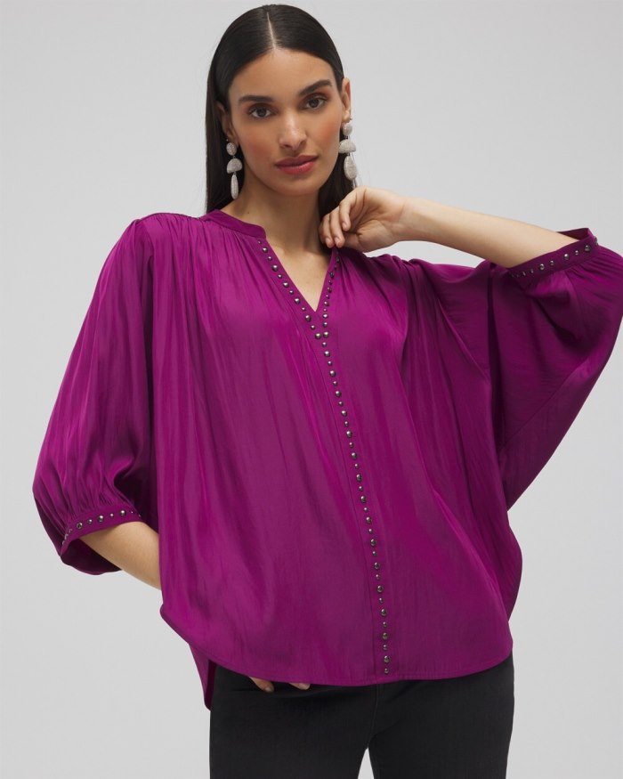 Chicos Stud Trim Top - Fresh Plum