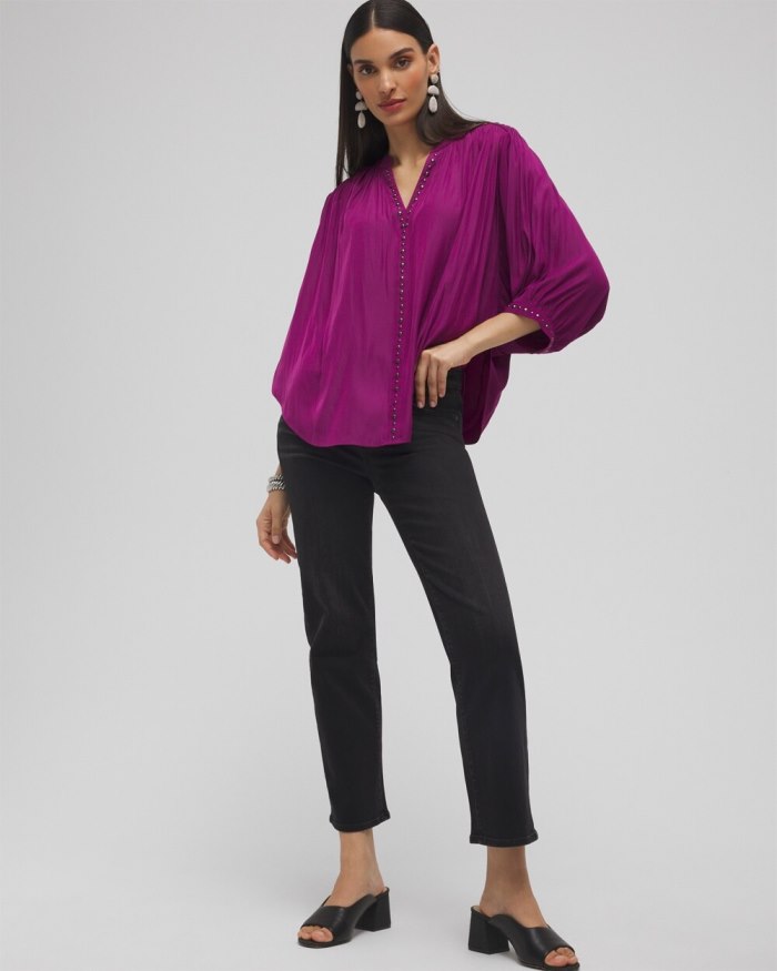 Chicos Stud Trim Top - Fresh Plum