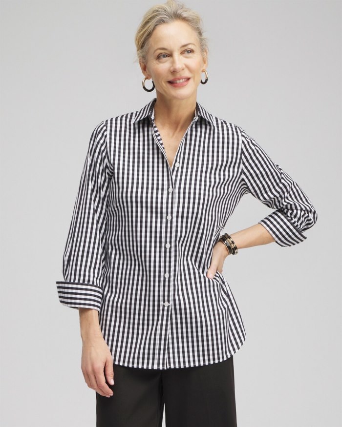 Chicos No Iron Stretch Gingham Shirt - Black