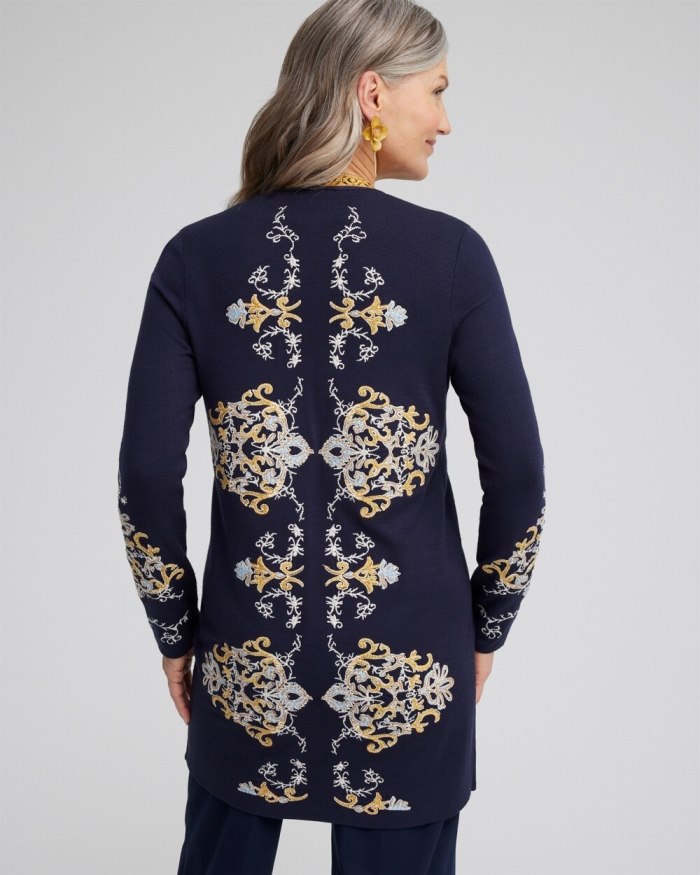 Chicos Embroidered Cardigan - Classic Navy