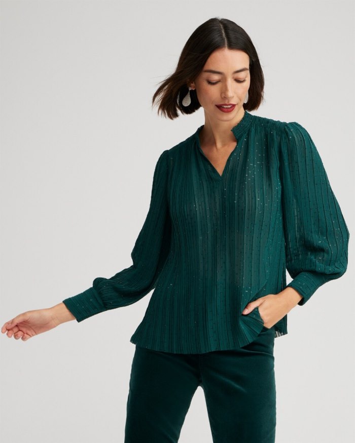 Chicos Pleated Blouse - Enchanted Forest