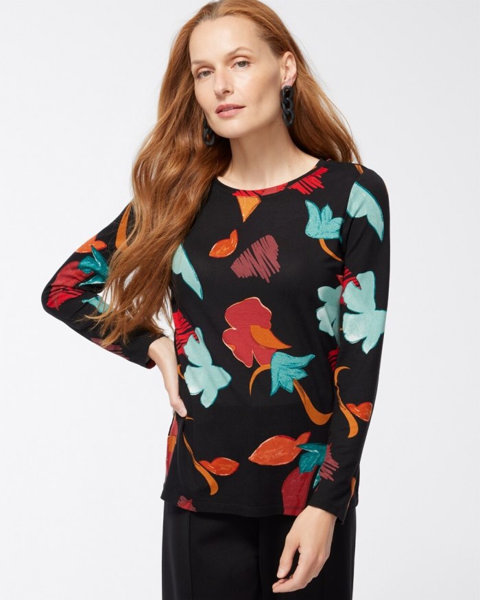 Chicos Touch of Cool Abstract Print Layering Tee - Peacock Teal