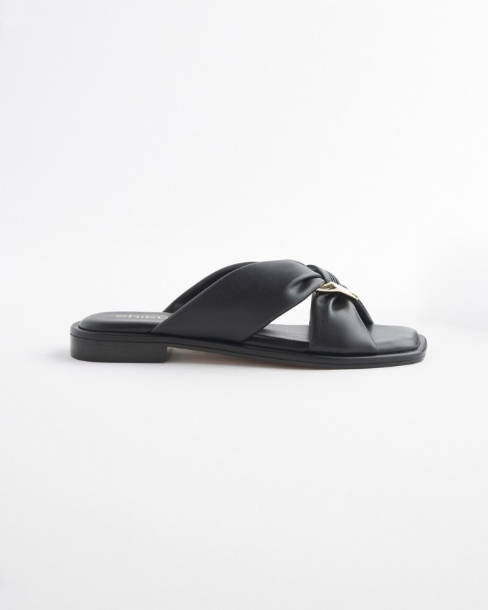 Chicos Black Leather Sandals - Black