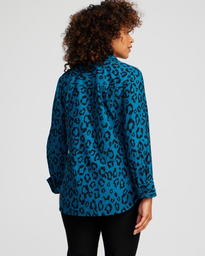 Chicos No Iron Stretch Animal Print Shirt - Moonlit Teal