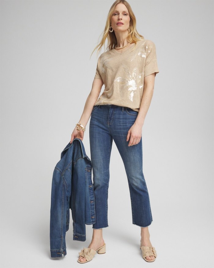 Chicos Neutral Sequin Embellished Tee - Sycamore