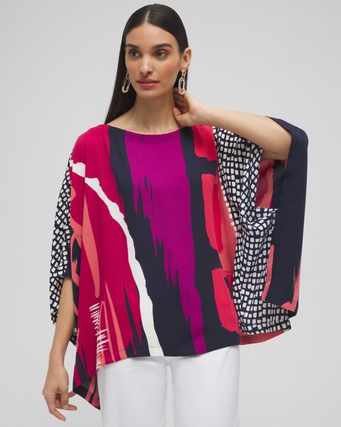 Chicos Abstract Print Poncho - Classic Navy