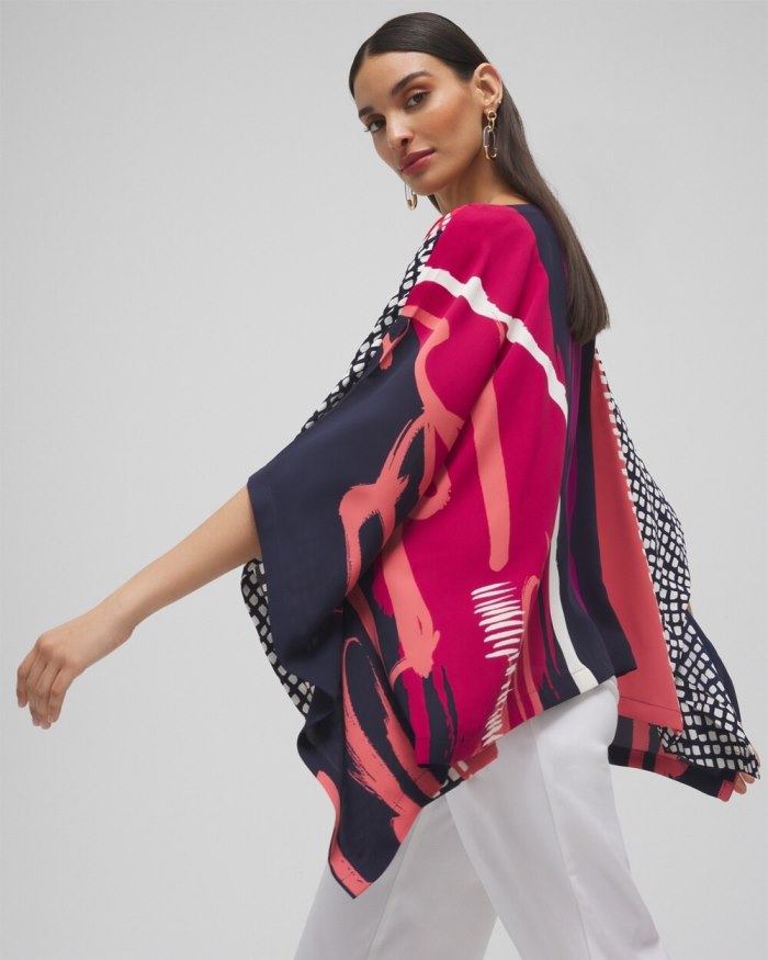 Chicos Abstract Print Poncho - Classic Navy