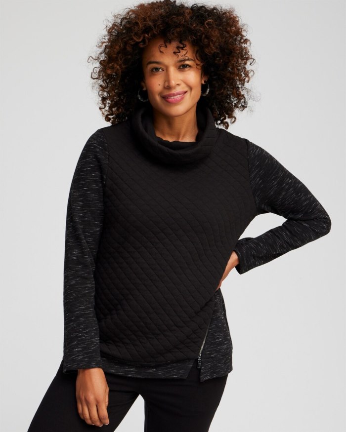 Chicos Zenergy French Terry Cowl Neck Top - Black