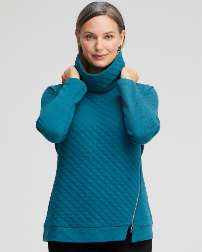 Chicos Zenergy French Terry Cowl Neck Top - Moonlit Teal