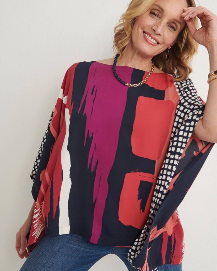 Chicos Abstract Print Poncho - Classic Navy