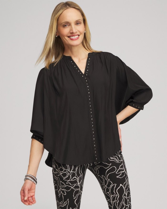 Chicos Stud Trim Top - Black