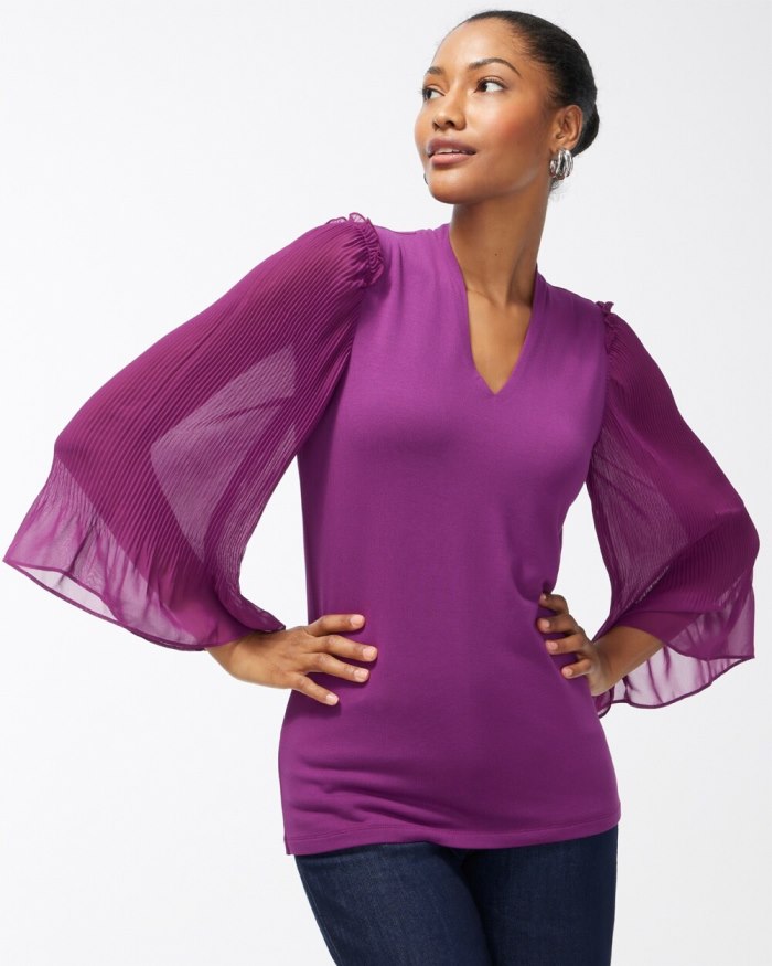 Chicos Touch of Cool Chiffon Sleeve Tee - Sweet Berry