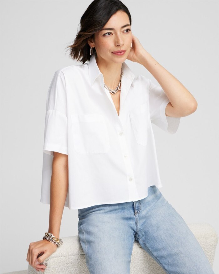 Chicos Poplin Pocket Shirt - Alabaster