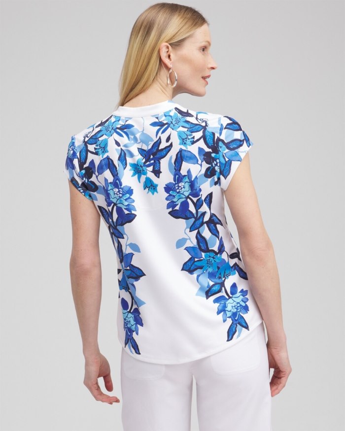 Chicos Zenergy UPF Floral Cap Sleeve Polo - Intense Azure