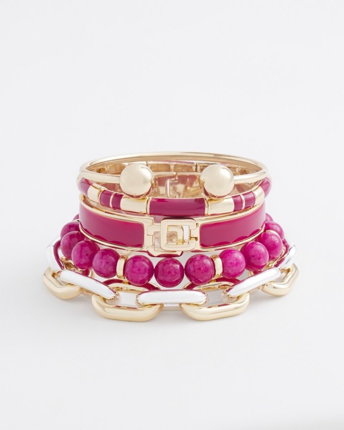 Chicos Magenta Beaded Stretch Bracelet - Magenta Rose