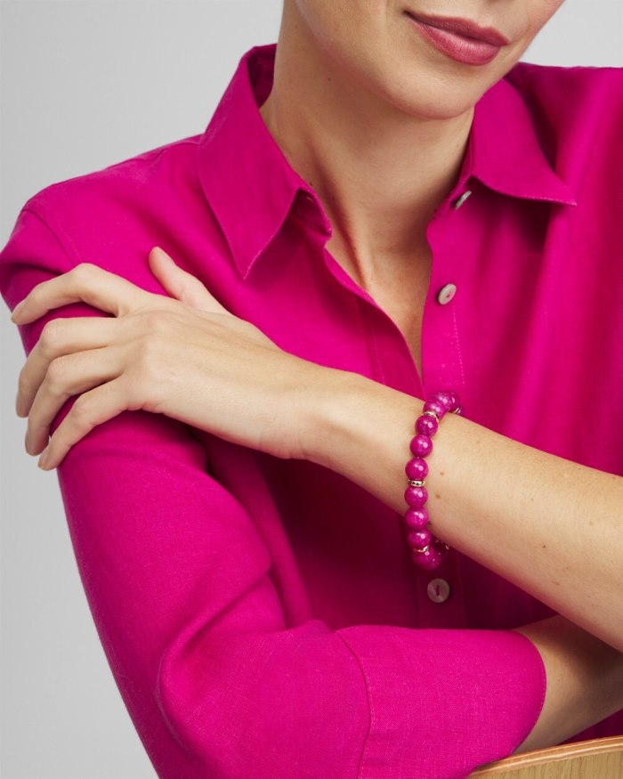 Chicos Magenta Beaded Stretch Bracelet - Magenta Rose