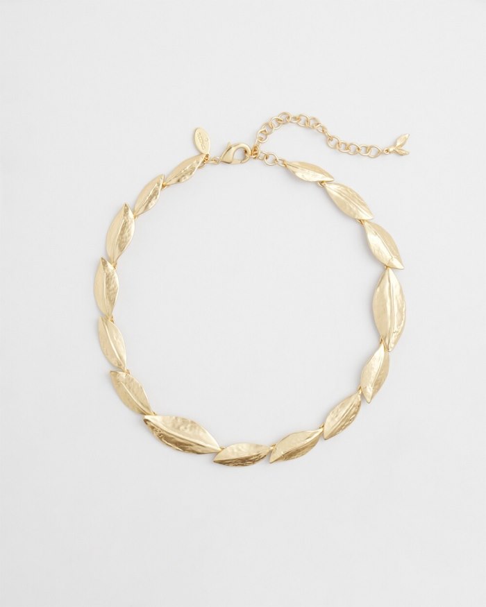 Chicos Gold Tone Leaf Bib Necklace - Gold