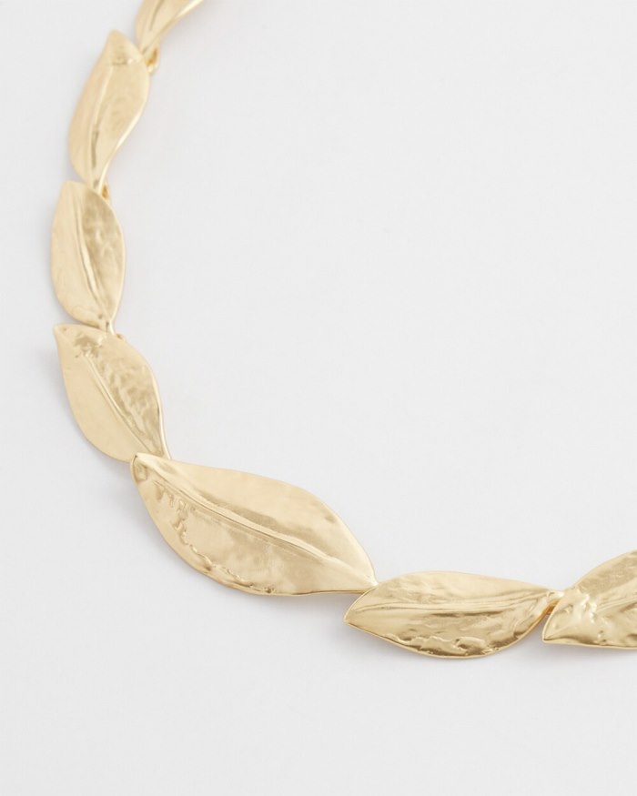 Chicos Gold Tone Leaf Bib Necklace - Gold