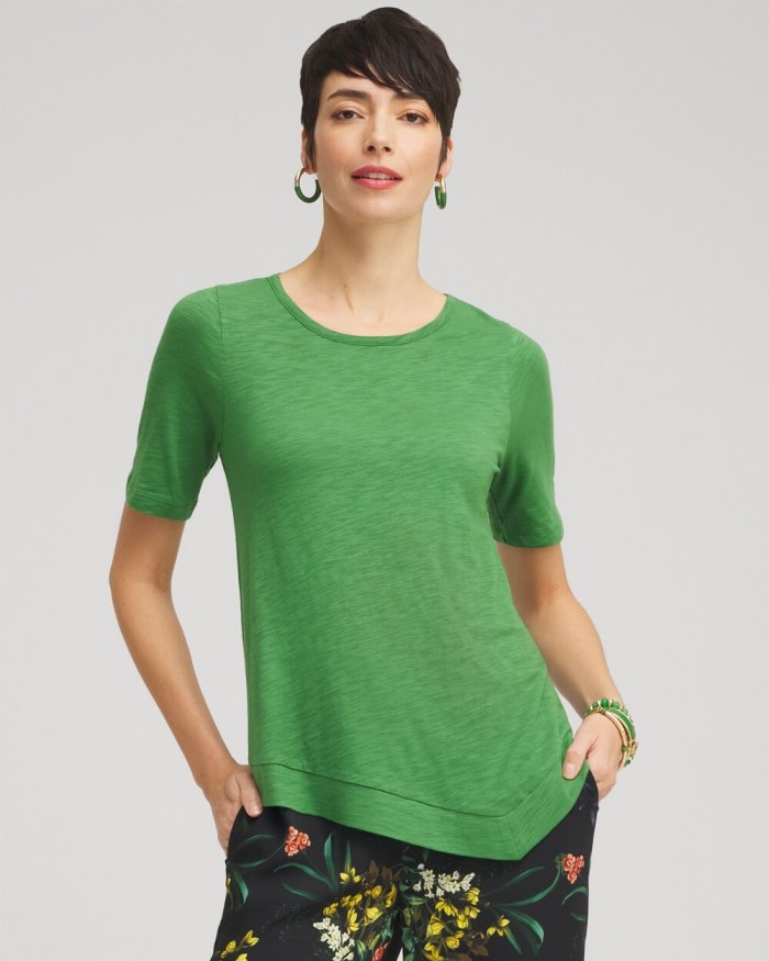 Chicos Asymmetrical Elbow Sleeve Tee - Verdant Green