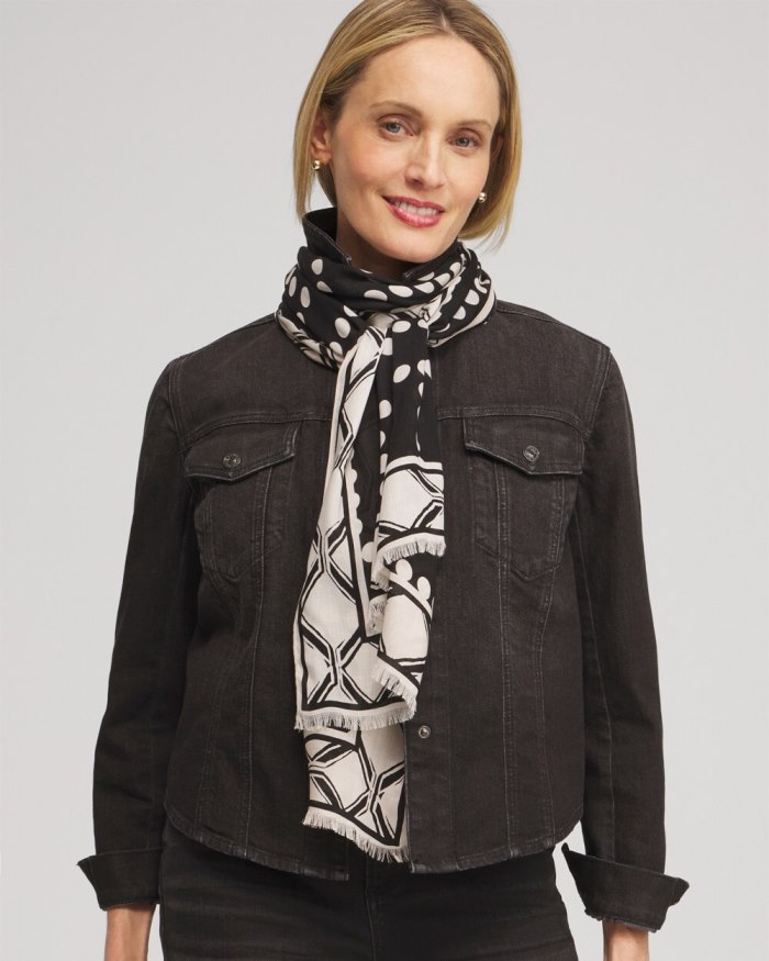 Chicos Mixed Print Oblong Scarf - Black