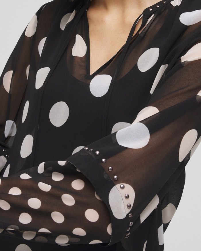 Chicos Studded Polka Dot Blouse - Black