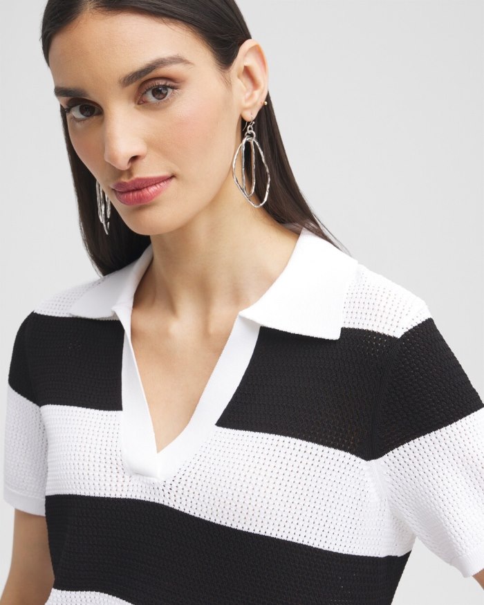 Chicos Black Label Fine Knit Polo - Black/Alabaster