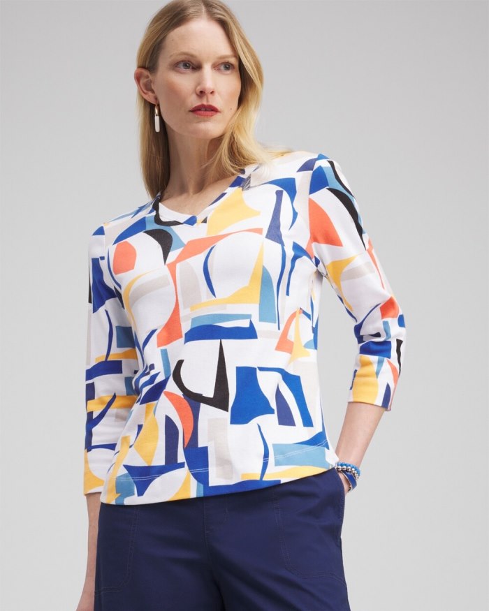 Chicos Abstract Everyday 3/4 Sleeve Tee - Intense Azure