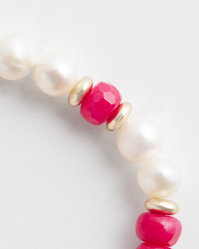 Chicos Jade & Fresh Water Pearl Stretch Bracelet - PINK BROMELIAD