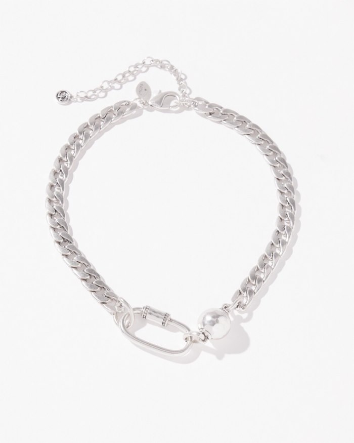 Chicos Silver Tone Carabiner Necklace - Silver