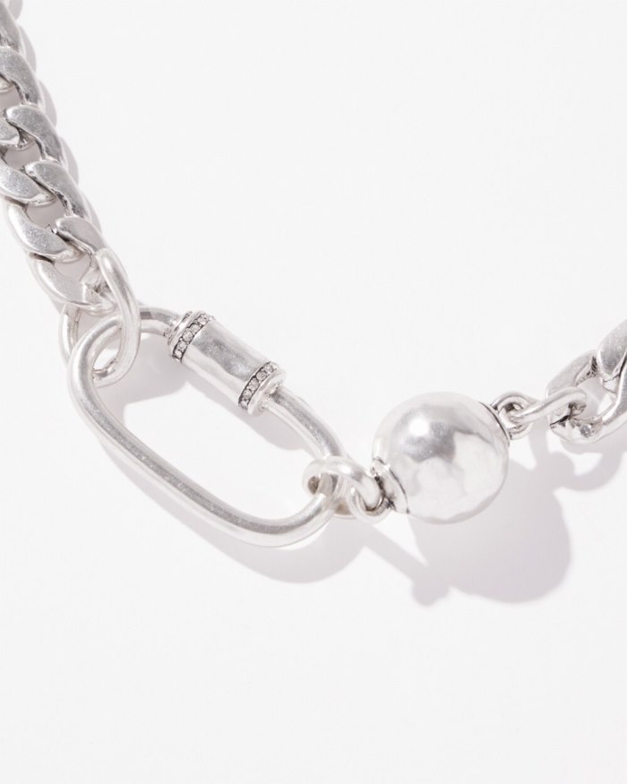 Chicos Silver Tone Carabiner Necklace - Silver