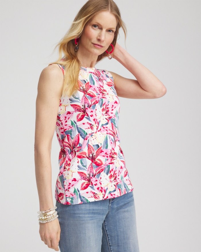 Chicos Island Button Detail Tank - Watermelon Punch