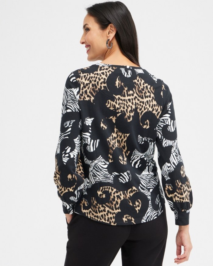 Chicos Zenergy Mixed Animal Print Sweatshirt - Black