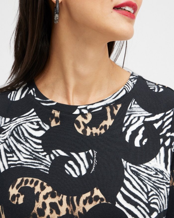 Chicos Zenergy Mixed Animal Print Sweatshirt - Black