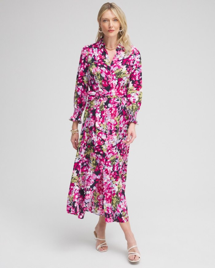 Chicos Pink Floral Maxi Shirt Dress - Multi