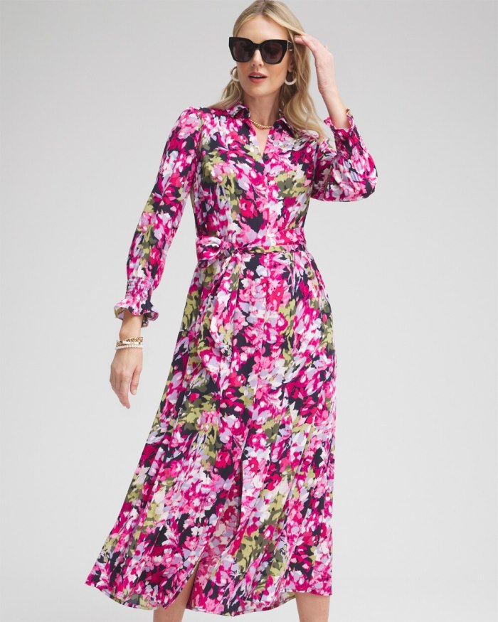 Chicos Pink Floral Maxi Shirt Dress - Multi