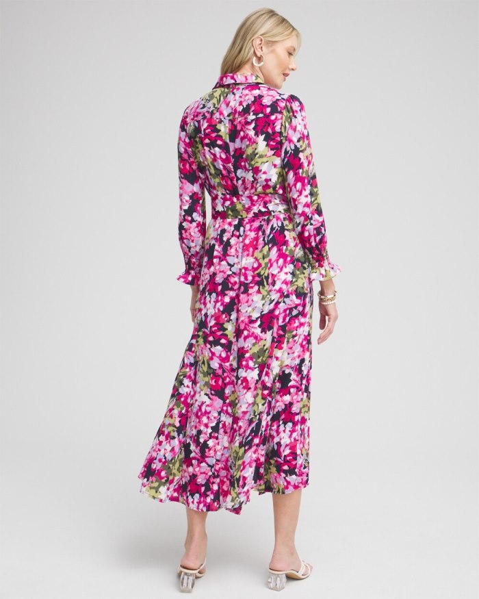 Chicos Pink Floral Maxi Shirt Dress - Multi