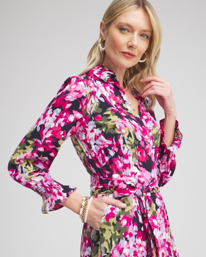 Chicos Pink Floral Maxi Shirt Dress - Multi