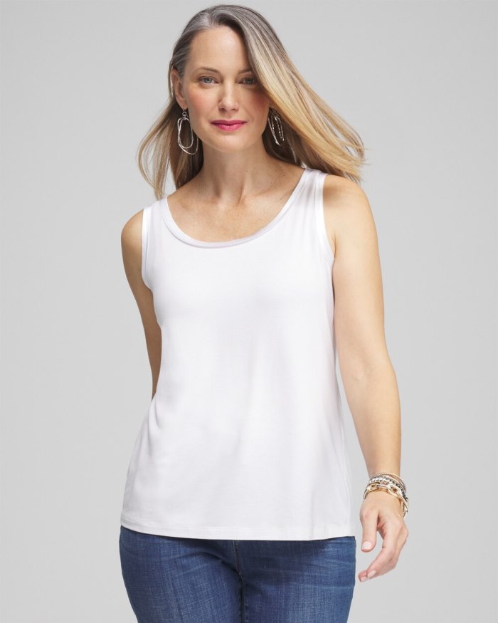 Chicos Touch of Cool Satin Trim Tank - Alabaster