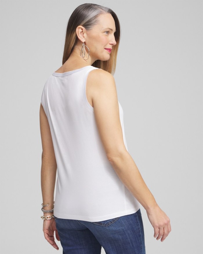 Chicos Touch of Cool Satin Trim Tank - Alabaster