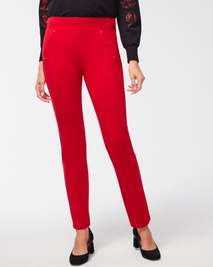 Chicos Juliet Ponte Trim Detail Pants - Wild Poppy