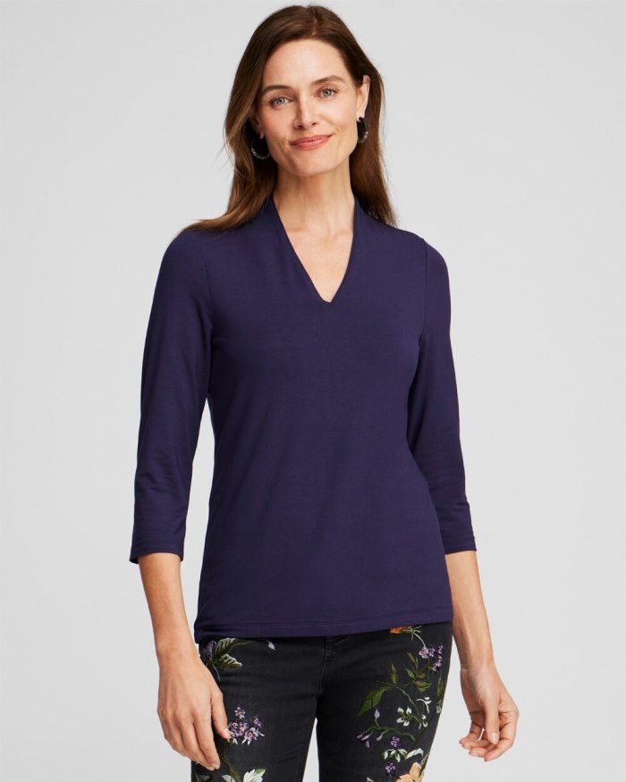 Chicos Touch of Cool 3/4 Sleeve Tee - Dewberry