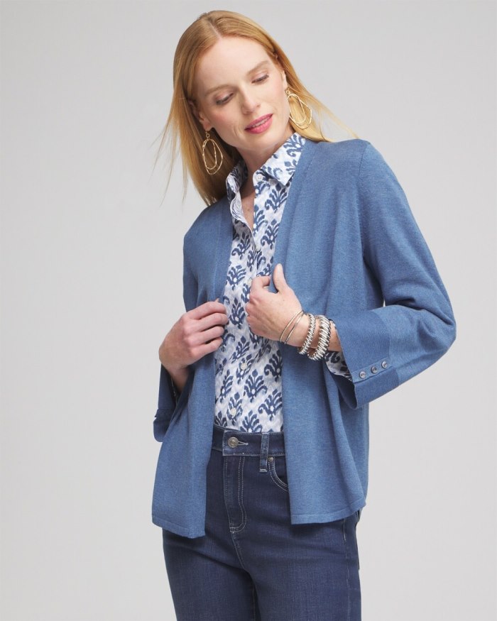 Chicos Spun Rayon Flare Sleeve Cardigan - Deep Indigo Heather