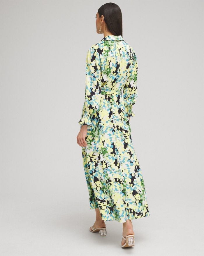 Chicos Yellow Floral Maxi Shirt Dress - Classic Navy