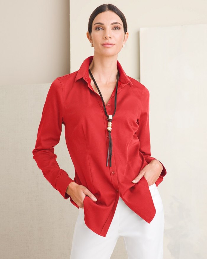 Chicos No-Iron Fitted Stretch Shirt - Spiced Red